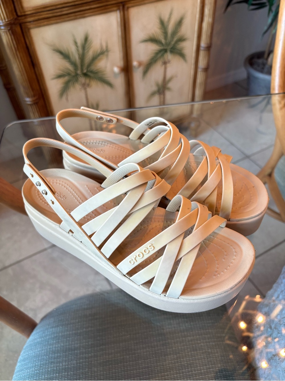 LiteRide By Crocs Women’s Brooklyn Strappy Low Wedge Sandals, Size 8, Bone